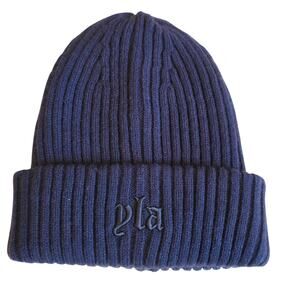 NWOT YoungLA Ribbed Beanie Navy Blue YLA Embroidered Gothic Metal Bar Plate